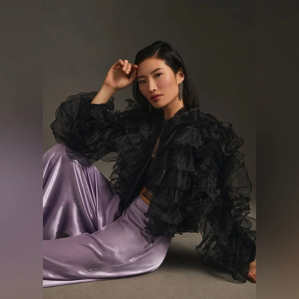 EVA FRANCO RUFFLED ORGANZA BOMBER JACKET - size US 2 - Picture 2 of 3